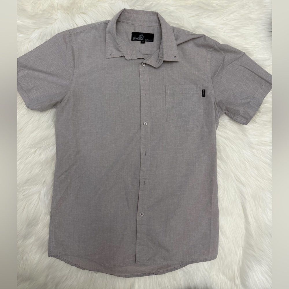 Men's Gray Short Sleeve Button Up Shirt